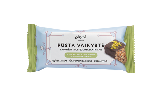 "PŪSTA VAIKYSTĖ" batonėlis - su pistacijomis ir chia sėklomis, 40g