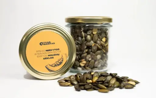 Didelės mirkytos ir sūdytos MOLIŪGŲ SĖKLOS – Švelniai Skrudintos, 120g.