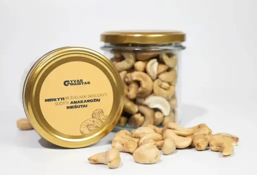 Mirkyti ir švelniai skrudinti, SŪDYTI anakardžių riešutai, 130g.