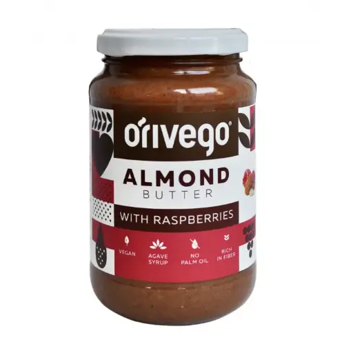 [4779044850853] Švelnus migdolų riešutų kremas su avietėmis, 340g.